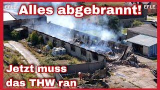 ️MILLIONENSCHADEN️Lagerhalle in Doberschütz ABGEBRANNTZwei THW FACHGRUPPEN reißen den Rest ein️