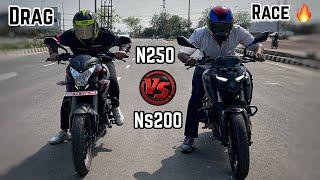 New Pulsar Ns200 Vs Pulsar N250 Drag Race  250cc कीस काम का  