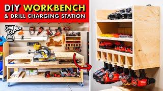 GARAGE SHOP STORAGE  DIY 2x4 Workbench Base & Drill Charging Station