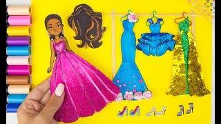PAPER DOLL DRESSES SHOES PAINTING WITH GLITTER & DOLL DRESS UP PAPERCRAFT FOR GIRLS