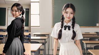 AI Art In Asian classroom Beautiful models presents school fashion  AI Lookbook