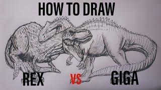 How to Draw a Dinosaur HOW TO DRAW T REX VS GIGANOTOSAURUS Jurassic world dominion