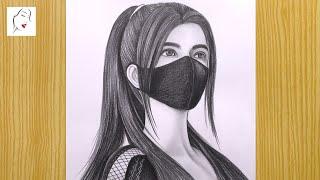 Girl with Face Mask Drawing  Best Friend Drawings  How to Draw a Girl with Mask - step by step