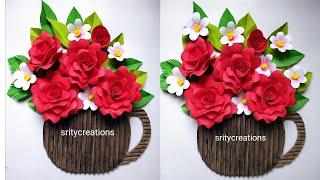 Red rose wallhanging craft room decoration idea  diy paper craft  how to make paper rose 