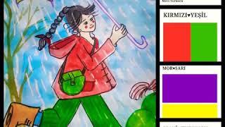 Zıt Renklerle Şemsiyeli Kız Resmi Yapıyorum.  Görsel Sanatlar Dersi Uzaktan Eğitim
