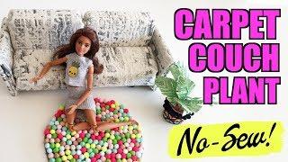 How to make a carpet for the house of your Barbie doll. No Sewing Extra DIY Sofa and plant.