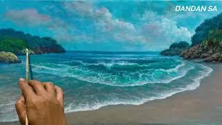 CARA MENGGAMBAR PEMANDANGAN LAUT DAN PANTAI  HOW TO DRAW SEA AND BEACH BY DANDAN SA Tutorial 24