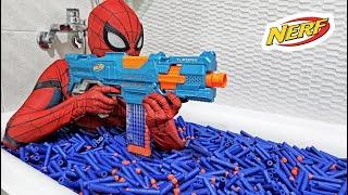 Spider Man Nerf Gun 10000 Bullets shower  Live Action Nerf First Person Shooter 