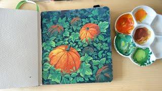 Pumpkin Garden - Sketching & Gouache Painting Process