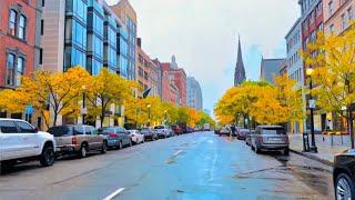 Boston is beautiful when it rains  relaxing morning walk  Public Garden Beacon Hill Acorn street