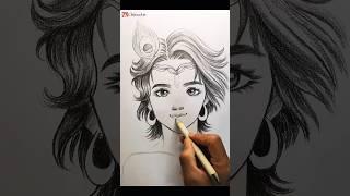 Anime Cute Krishna Pencil drawing #shorts #anime #krishna #janmashtami #youtubeshorts #viralvideo