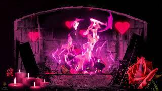 Romantic Valentines Day Fireplace  Pink Fireplace Sounds with Heart  Valentines Ambience Winter