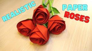 How To Make Easy And Realistic Paper Rose Flower- Origami  For Valentines Day  Mothers Day