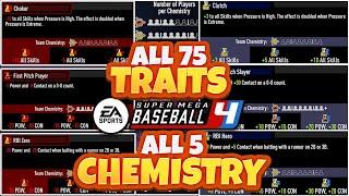 ALL 75 TRAITS and ALL 5 CHEMISTRY TYPES in Super Mega Baseball 4