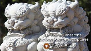 32 Stone Foo Dogs or Shishi Guardian Lions Statues www.lotussculpture.com