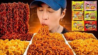ASMR MUKBANG SPICY FIRE NOODLES CHALLENGE Black Bean 2X Nuclear Carbonara Curry Cheese Corn