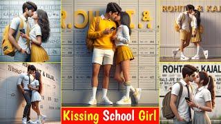Create 3D AI Boy Kissing With School Girl Name Image  Boy Kissing School Girl AI Photo Editing