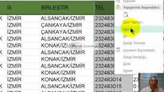 EXCEL BİRLEŞTİR  CONCATENATE Fonksiyonu