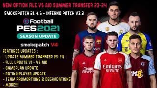 NEW OPTION FILE V5 AIO SUMMER TRANSFER 2023 - 2024  PES 2021 INFERNO PATCH  REVIEWS GAMEPLAY