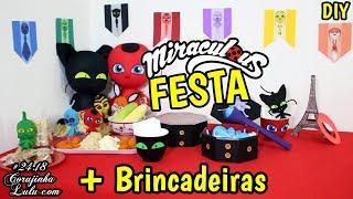 Como Fazer FESTA da Ladybug + Brincadeiras + Decoração Cat Noir Kwamis e Hawk Moth  DIY Miraculous