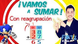 ¿Cómo realizar SUMAS con REAGRUPACIÓN? Sumas Llevando o reagrupando para primaria 