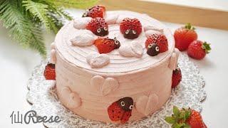 小瓢虫草莓蛋糕 这是一个好用好吃的草莓奶油 Strawberry Cake With Ladybugs