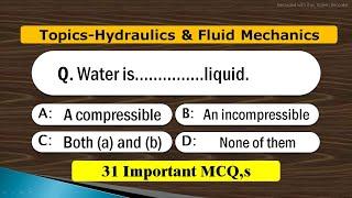 Hydraulic and Fluid Mechanics Most Important MCQs  Objective Type Questions and Answers