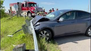 Tesla Collides with Guardrail July 12 2024