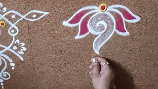 Easy border rangoli in front of door  Friday kolam  Lakshmi puja rangoli  Lotus shanku rangoli