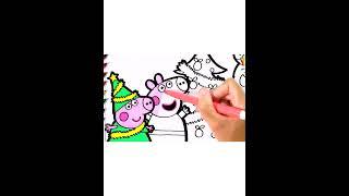 How to draw Peppa Pig and her family on Christmas Day - Peppa Pig drawing and Coloring