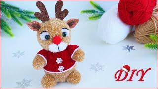  Рождественский ОЛЕНЬ из пряжи БЕЗ ВЯЗАНИЯ  Олененок из помпоновPom Pom Christmas Reindeer