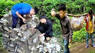 The two children experienced selling ducks for a day. Dad built a stone water tank - Hoang was sick