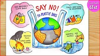 Plastic Bag Free Day Poster Drawing  stop plastic chart project - ban plastic