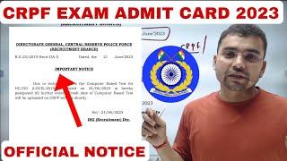 Crpf Exam Admit Card Official Notice जारी @defence93