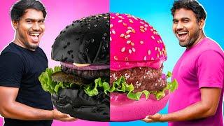 Black Vs Pink Food Challenge   Eating Everything Only In 1 Color For 24 Hours  Mad Brothers