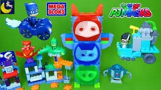 LOTS of PJ MASKS Mega Bloks Toys HQ Set Cat Boy Gekko Cars Toy Unboxing Video for Kids Toddlers