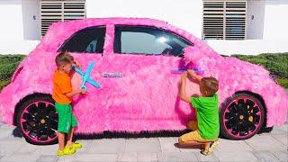 Vlad and Nikita pink car for girls