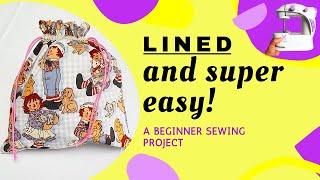 Learn to Sew a Drawstring Bag  Mini Sewing Machine tutorial  Beginner Sewing Gift Bags Drawstring