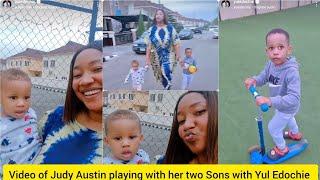 Video of Judy Austin playing with her two Sons with Yul Edochie