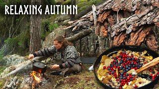 Relaxing AUTUMN CampingFishing Berries Mushrooms & Bushcraft Shelters