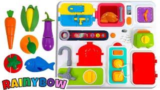 Kids Discover Common Food Words with a Toy Kitchen Playset