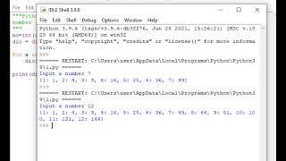 Python script to generate and  print a dictionary that contains between 1 and n in the form x x*x