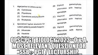 OPSC PGT BIOLOGY QUESTION 2023  OPSC PGT BIOLOGY