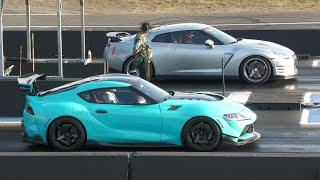 Toyota Supra vs GT-R vs Audi RS - sports cars drag racing
