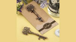 Copper skeleton key bottle opener with a heavy kraft paper backer card