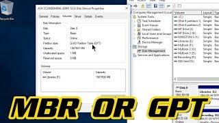 HOW TO CHECK IF A DISKDRIVE IS MBR OR GPT