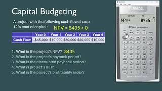 Discounted Cash Flows on BAII Plus – NPV IRR PB DPB PI - DCF - Capital Budgeting