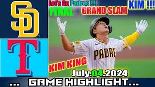 San Diego Padres vs. Texas Rangers 070424 FULL GAME Highlights  MLB Season 2024