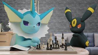 Vaporeon and umbreon play chess\ pokemon blender 3D animation