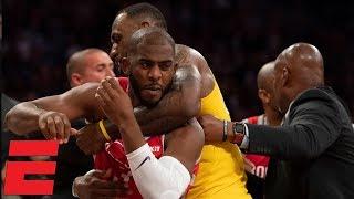 LeBron James home debut marred by Lakers vs Rockets scuffle  NBA Highlights